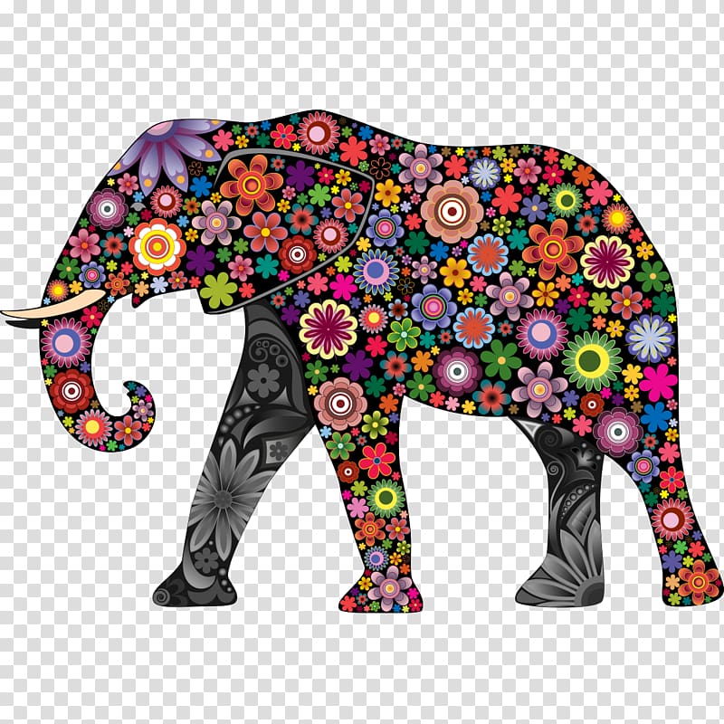 Elephant Wall decal Colorful Animals Sticker, Color Elephant transparent background PNG clipart
