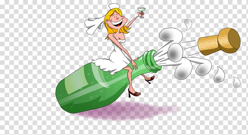 girl riding bottle illustration, Bachelorette party Cartoon, hen transparent background PNG clipart