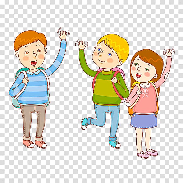 three children cartoon characters, Cartoon , Goodbye student transparent background PNG clipart