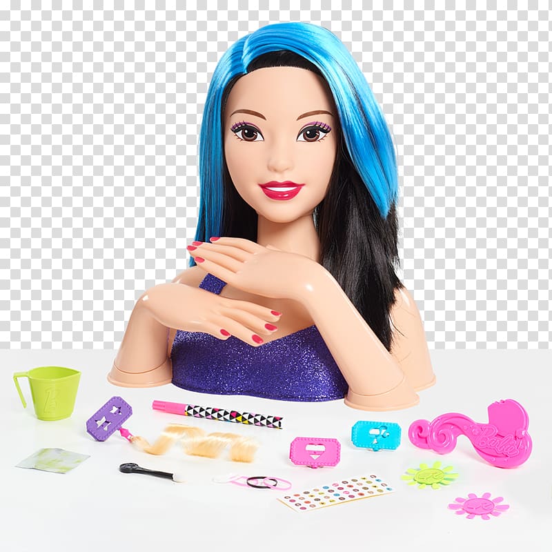 Barbie Deluxe Stylin\' Head Barbie Crimp & Color Styling Head Doll Barbie Color, Cut & Curl! Deluxe Barbie Styling Head, barbie transparent background PNG clipart