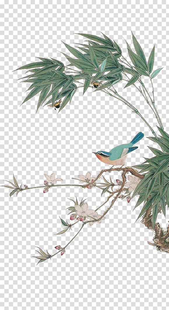 blue bird on branch painting, Ink wash painting Chinese painting Chinoiserie Gongbi, China Wind Poster transparent background PNG clipart
