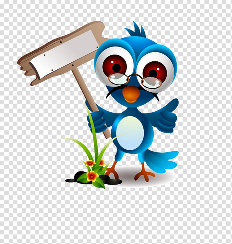 Bird Cartoon Illustration, Handheld signpost chick transparent background PNG clipart