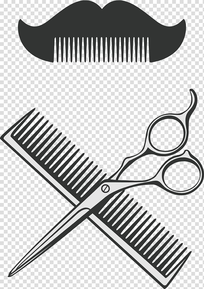 scissor and hair comb illustration, Comb Scissors Barber, Barber comb and scissors transparent background PNG clipart