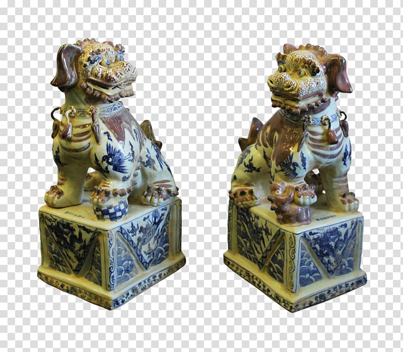 Figurine Blue and white pottery Chinese guardian lions Porcelain, porcelain transparent background PNG clipart