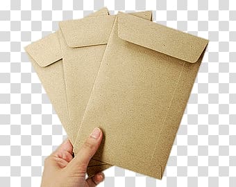 person holding three brown envelops, Envelopes In Hand transparent background PNG clipart