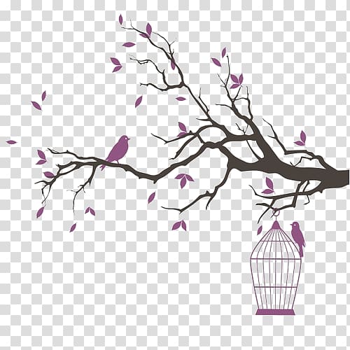 birds on tree branch, Birdcage Drawing, Cartoon branches transparent background PNG clipart