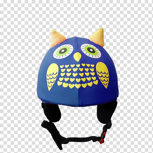 Helmet cover Blue Yellow Owl, Winter Skiing transparent background PNG clipart