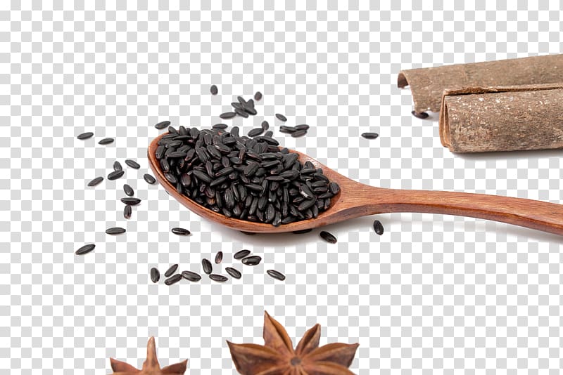 wooden spoon of black rice transparent background PNG clipart