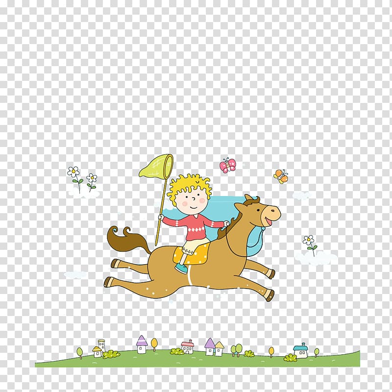 Butterfly Horse, Lovely boy riding a horse to catch butterflies transparent background PNG clipart