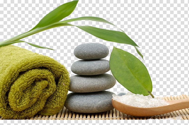 green towel near gray stone, Towel Stone massage Color Bedroom, Beautiful stone massage transparent background PNG clipart
