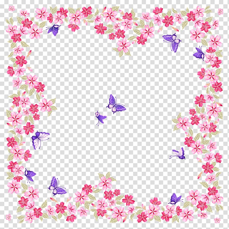 pink, purple, and green floral with butterfly illustration, Flower frame Butterflies and moths, Butterfly Flower Border transparent background PNG clipart