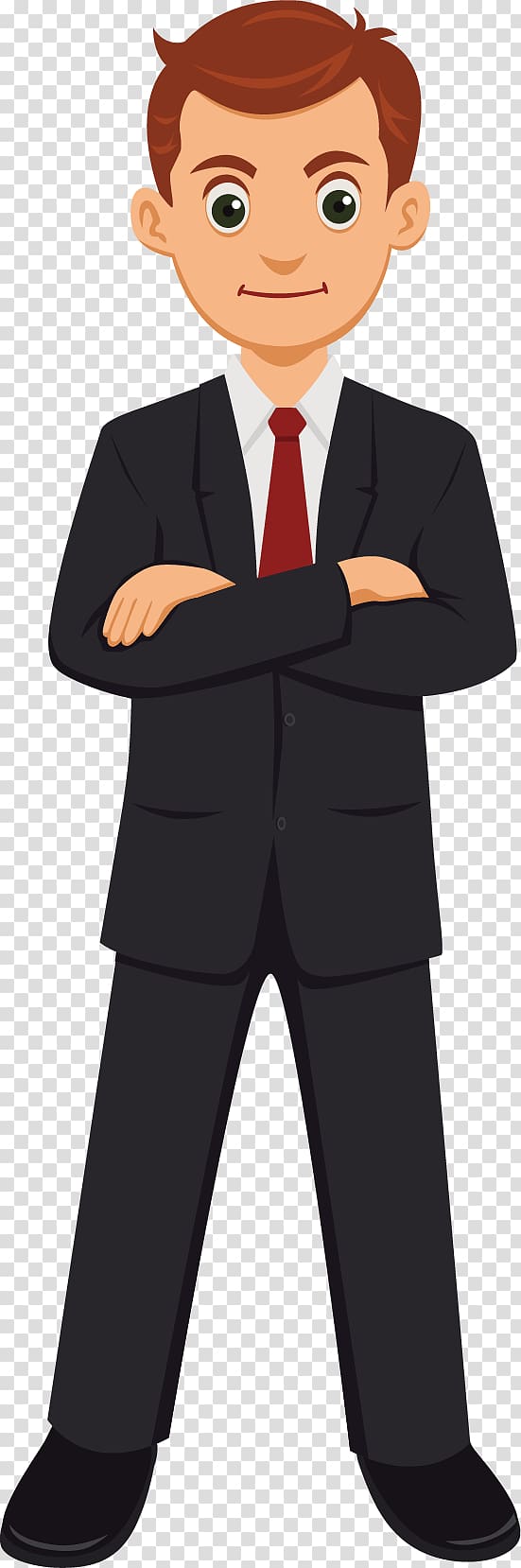 man wearing black suit and red tie cartoon, Cartoon, business man transparent background PNG clipart