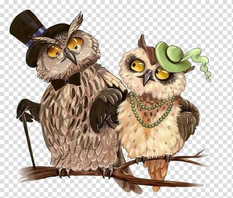 two brown owls perching on branch illustration, Tawny owl Bird Drawing Little Owl, owl transparent background PNG clipart