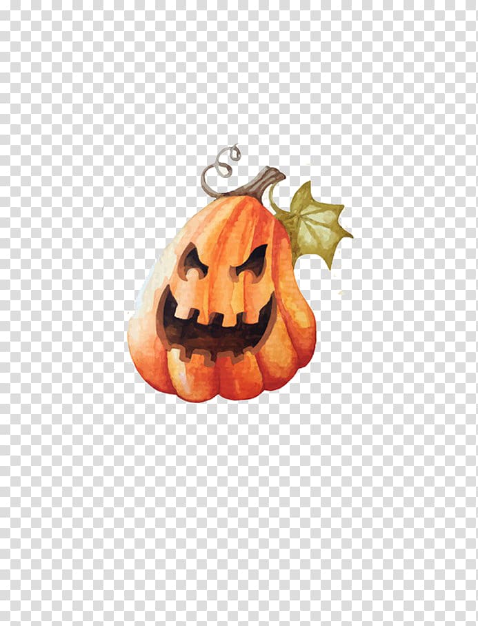 Halloween Watercolor painting Pumpkin Illustration, Smiling pumpkin head transparent background PNG clipart
