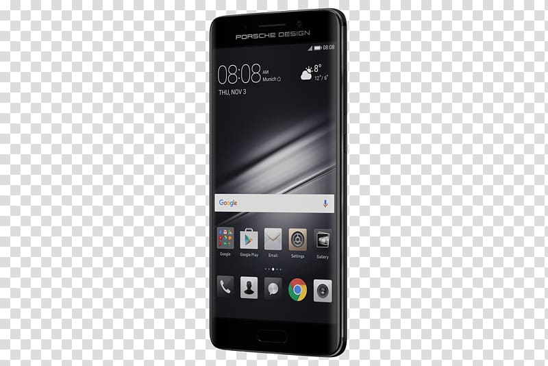 turned-on black Porsche Design Android smartphone, Huawei Mate 9 Porsche Design transparent background PNG clipart