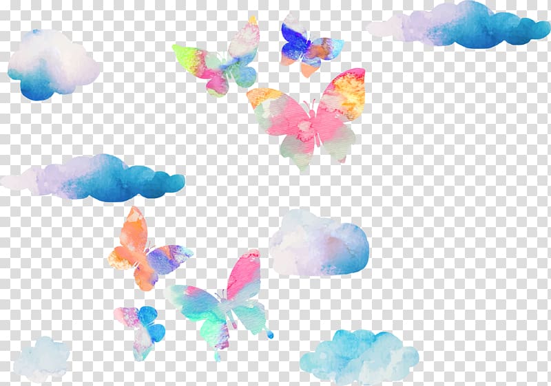 multicolored butterflies illustration, Butterfly Watercolor painting Euclidean , Dream Watercolor Butterfly transparent background PNG clipart
