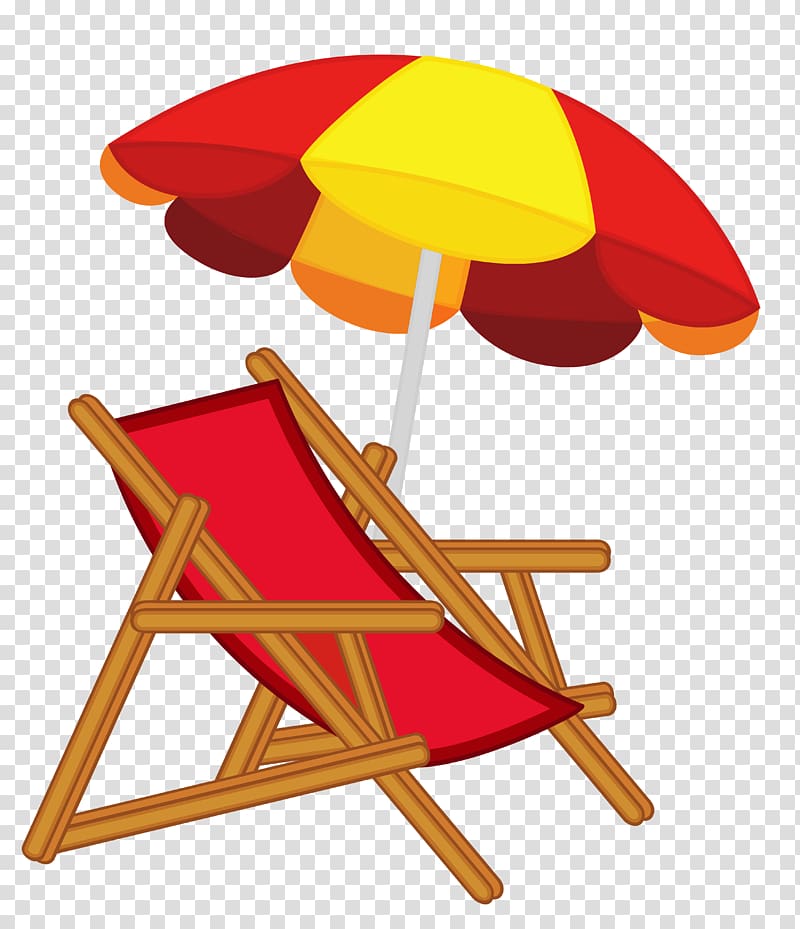 red and yellow umbrella illustration, Eames Lounge Chair Beach , Beach Umbrella with Chair transparent background PNG clipart