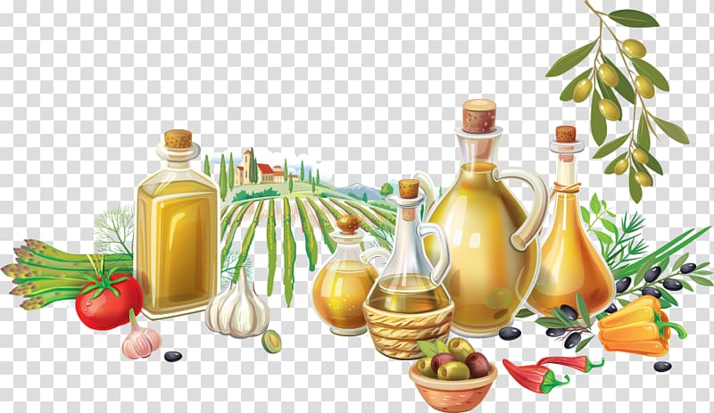 assorted oil bottle illustration, Olive oil , spices and olive oil transparent background PNG clipart