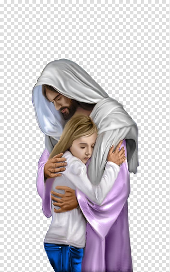 girl and Jesus Christ hugging illustration, Hug Depiction of Jesus Child Jesus, Jesus Christ transparent background PNG clipart