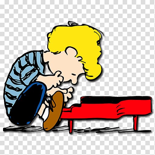 boy sitting in front of grand piano art, Charlie Brown Schroeder Snoopy Linus van Pelt Pig-Pen, peanuts transparent background PNG clipart