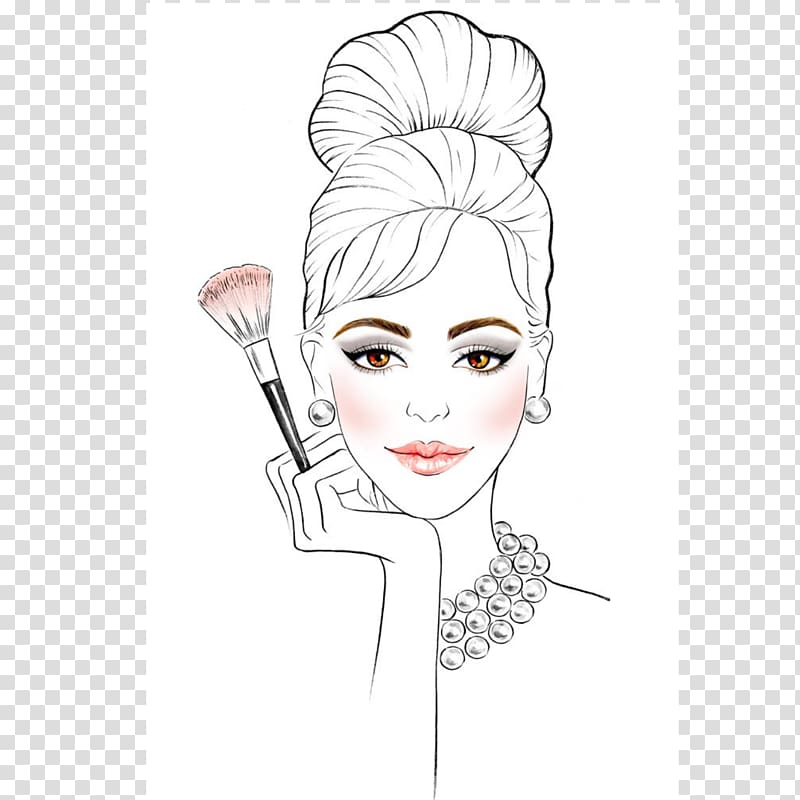woman holding makeup brush sketch, Cosmetics Fashion illustration Drawing Sketch, make up posters transparent background PNG clipart
