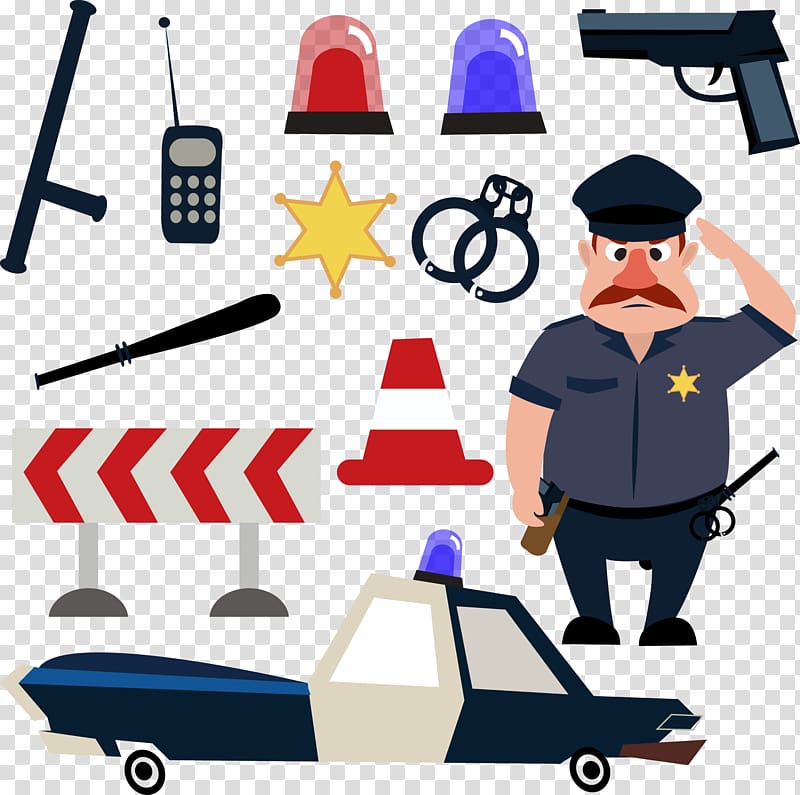 Police officer Cartoon Illustration, Police tools transparent background PNG clipart