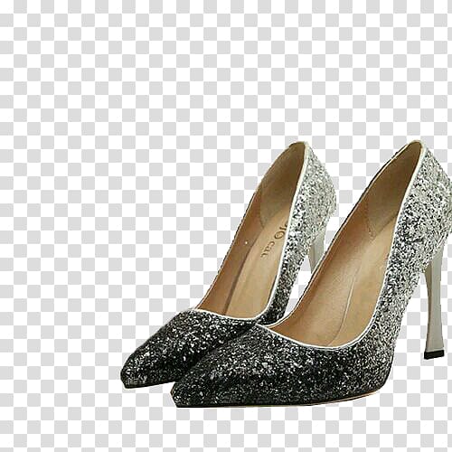 Court shoe High-heeled footwear Dress shoe, Silver sequined high heels transparent background PNG clipart