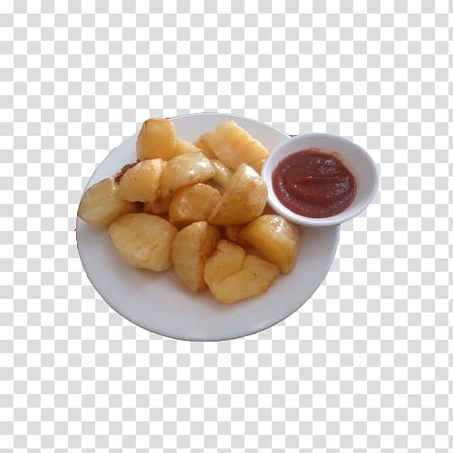 Patatas bravas French fries Ketchup Junk food Potato, A combination of potatoes and tomato sauce transparent background PNG clipart