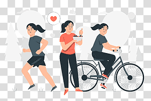 illustration, Healthy lifestyle, food, healthy, lifestyle, workout, people, bike transparent background PNG clipart thumbnail