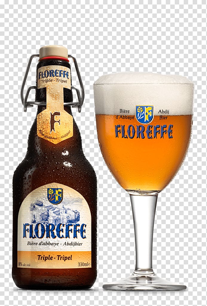 Floreffe beer glass bottle, Floreffe Beer Triple With Glass transparent background PNG clipart