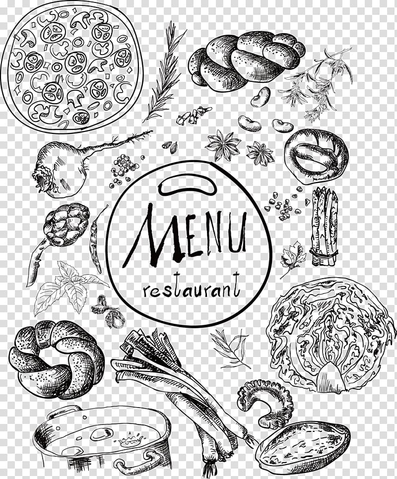 Menu restaurant logo, Vegetarian cuisine Hamburger Fast food Menu, Hand-painted poster bread pizza creative inspiration transparent background PNG clipart