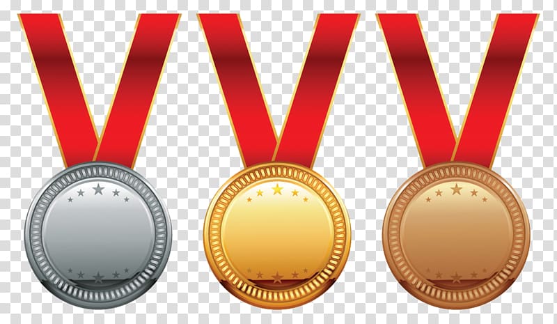 three gold-and-silver-colored medals, Gold medal Olympic medal Award, Medals transparent background PNG clipart