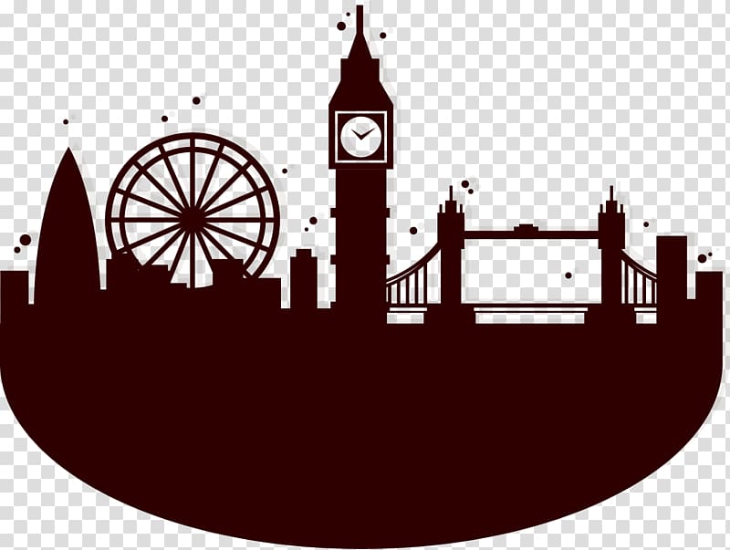 silhouette of Big Ben tower , London Eye Silhouette Skyline, London has jurisdiction over the royal family transparent background PNG clipart