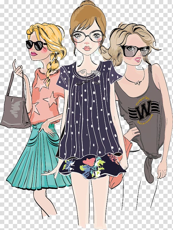 three women illustration, Fashion beauty transparent background PNG clipart