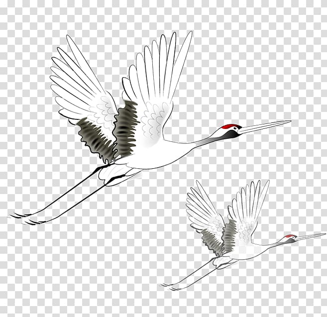 Ink wash painting Graphic design, white crane transparent background PNG clipart