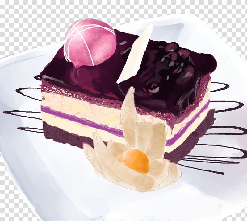 Cheesecake Torte Blueberry pie Chocolate cake, Blueberry Cake painted material transparent background PNG clipart