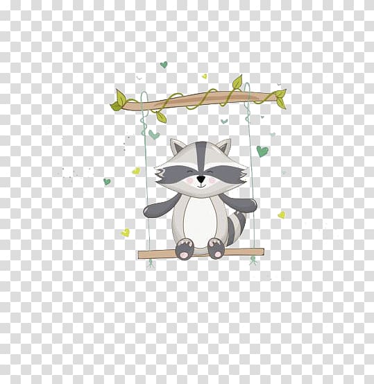 gray and white koala sitting on swing chair illustration, Raccoon Wedding invitation Baby shower Gift Infant, Cute little raccoon transparent background PNG clipart