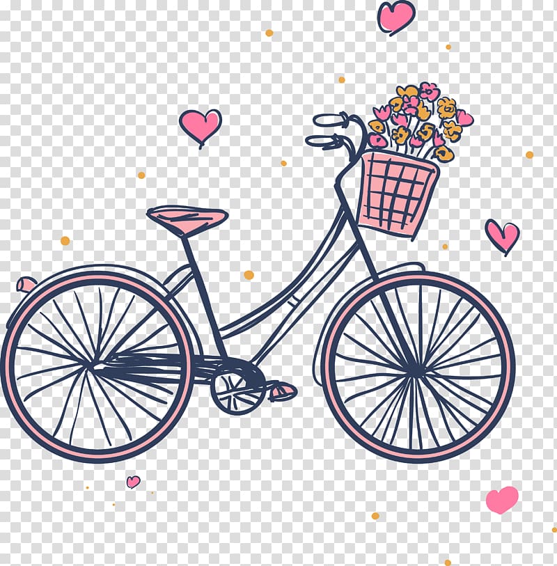 black city bike , Raleigh Bicycle Company Bicycle frame Hybrid bicycle Giant Bicycles, Pink bikes and flower baskets transparent background PNG clipart