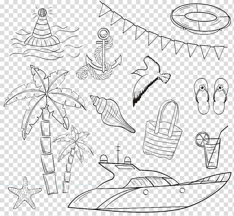 Drawing Sketch, Yongquan painted coconut juice Conch slippers basket transparent background PNG clipart