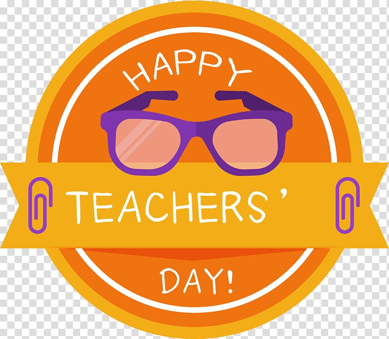 Glasses Sticker Teachers Day , Orange teacher\'s Day glasses label transparent background PNG clipart