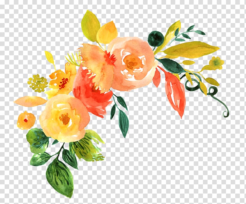 Floral design Flower Watercolor painting, Hand painted watercolor flower decoration pattern, orange and yellow flowers illustration transparent background PNG clipart