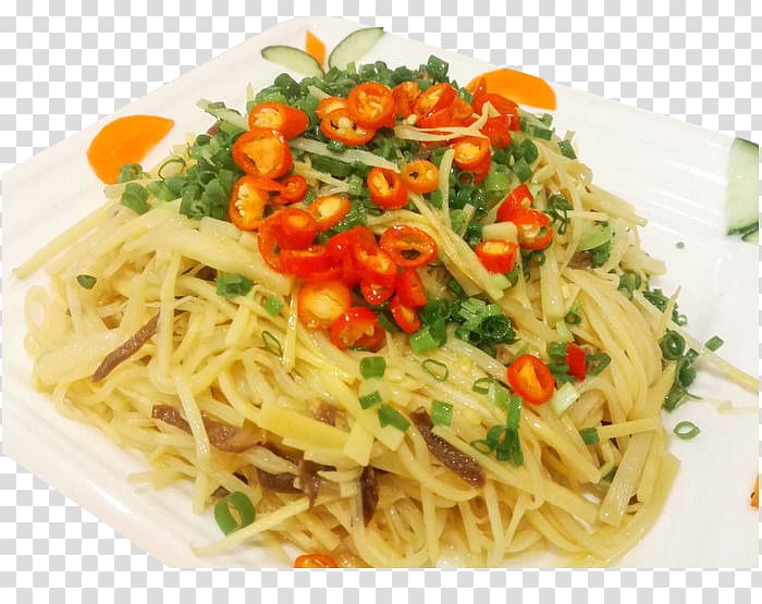 Spaghetti aglio e olio Chow mein Spaghetti alla puttanesca Lo mein Fried noodles, Scallion shredded bamboo shoots transparent background PNG clipart