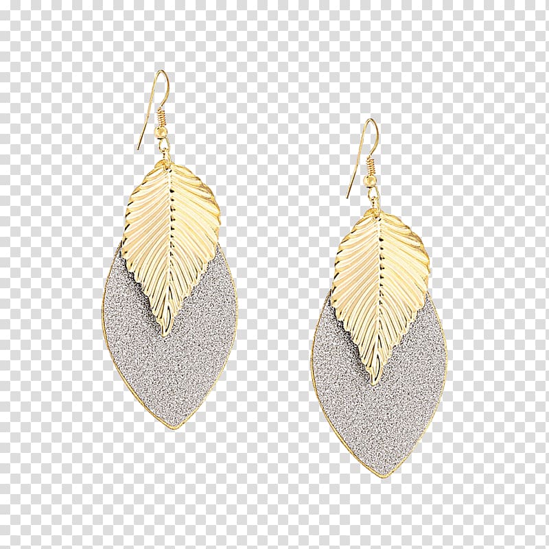 gold-colored leaf dangle earrings, Earring Gold leaf, Gold leaf earrings transparent background PNG clipart