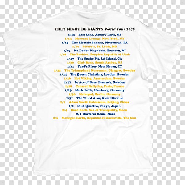 Concert T-shirt They Might Be Giants, T-shirt transparent background PNG clipart