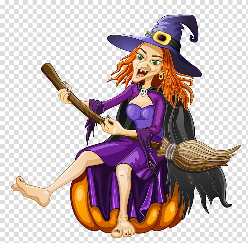 witch sitting on pumpkin illustration, Halloween Witchcraft , Halloween Witch with Pumpkin transparent background PNG clipart