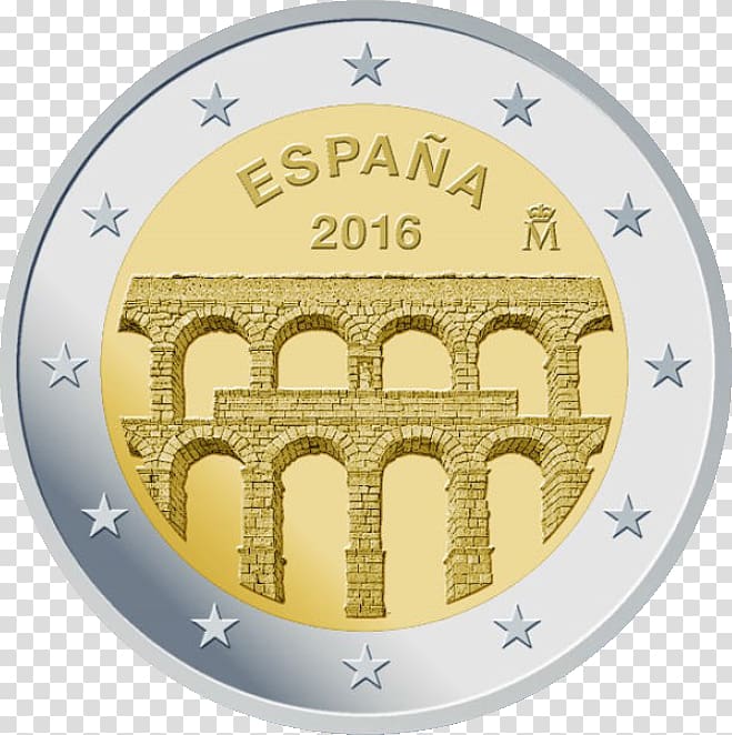 Aqueduct of Segovia 2 euro coin 2 euro commemorative coins Euro coins, euro transparent background PNG clipart