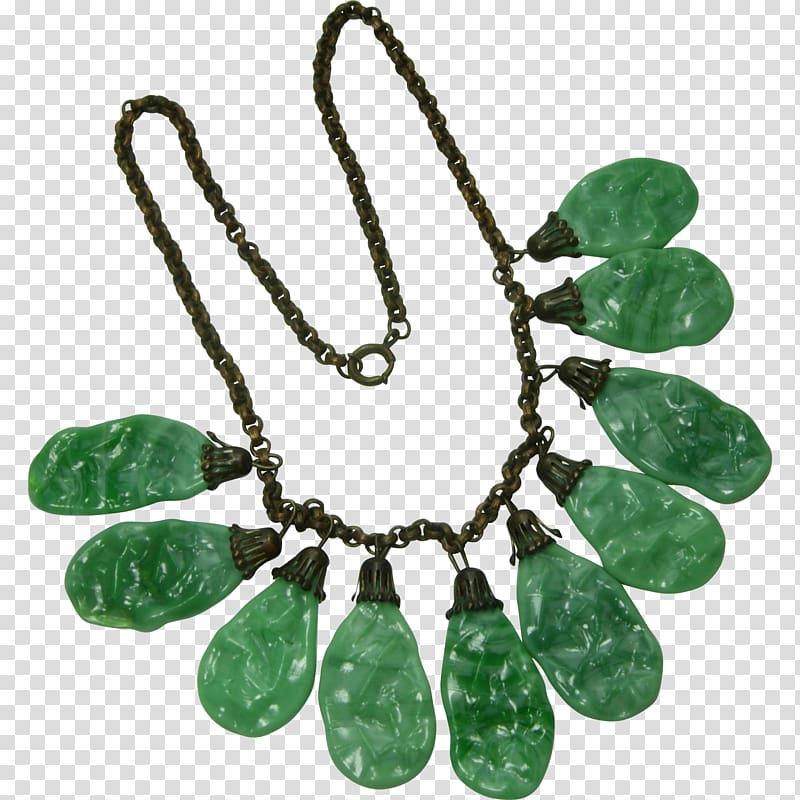 Emerald Necklace 1930s Glass Jade, emerald transparent background PNG clipart