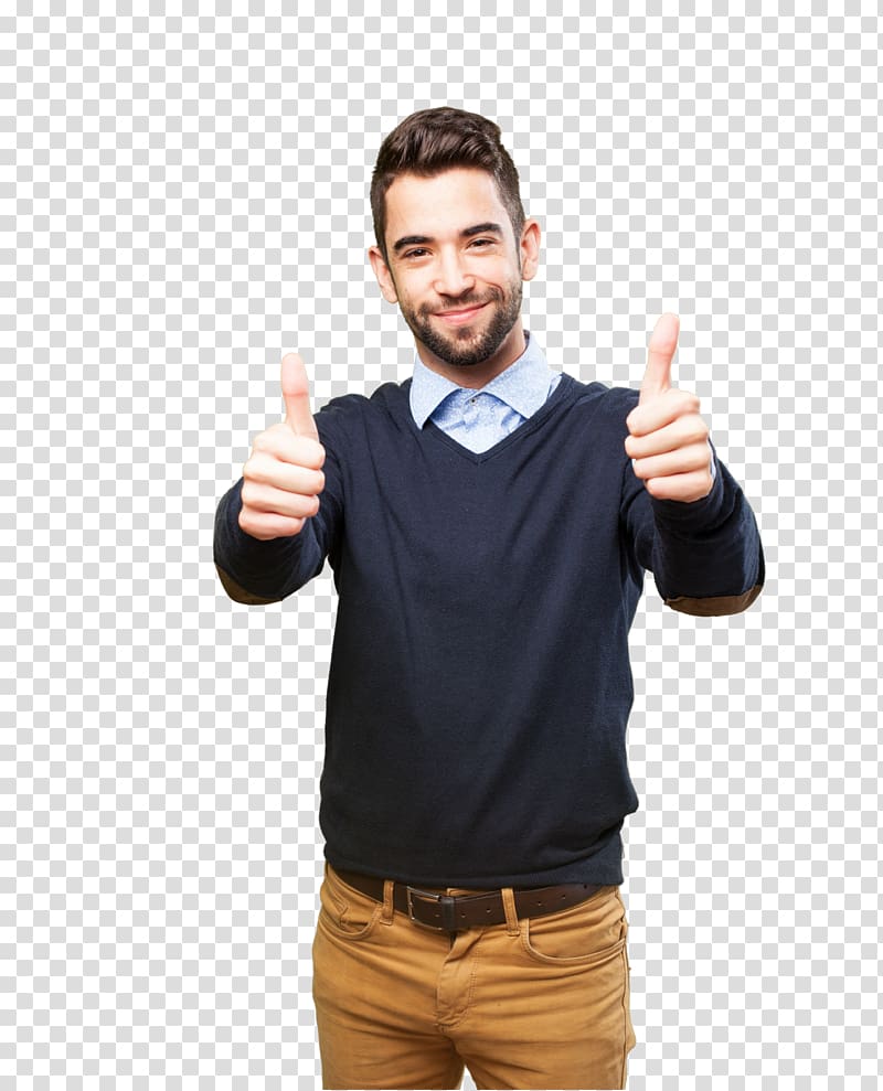 man in black V-neck sweater showing two thumbs up, Pizza Skin Information Industry, High school student transparent background PNG clipart