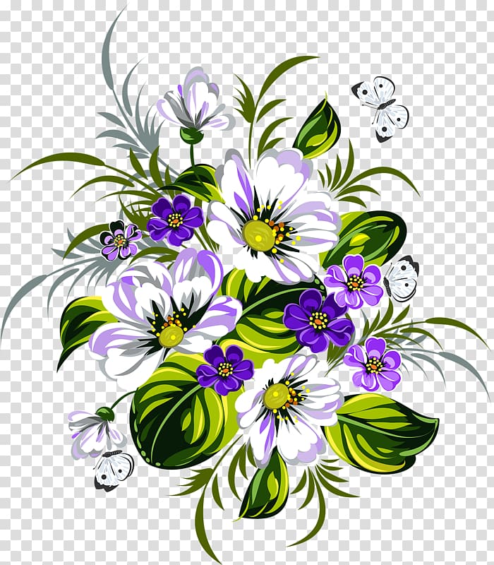purple and green poppies art, Floral design Flower, Bouquet of Flowers transparent background PNG clipart