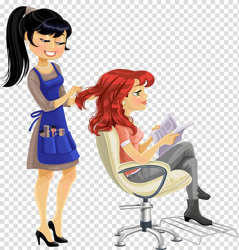 woman fixing woman's red hair illustration, Comb Hairdresser Beauty Parlour , barber transparent background PNG clipart